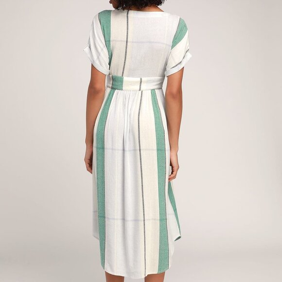 Striped Button-Up Midi Dress - Casual & Chic | Classic Shirt Dress - Picture 2 of 4